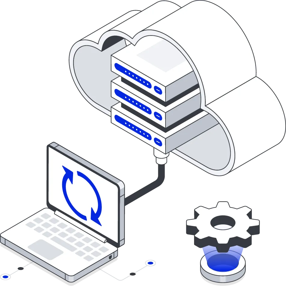 SAAS product development featuring a laptop connected to cloud storage, highlighting scalable and efficient software solutions.